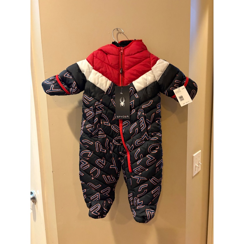 Spyder Infant 6/9M Bunting Snowsuit Salsa Red Logo Print Sherpa Hood ONSP006 NEW